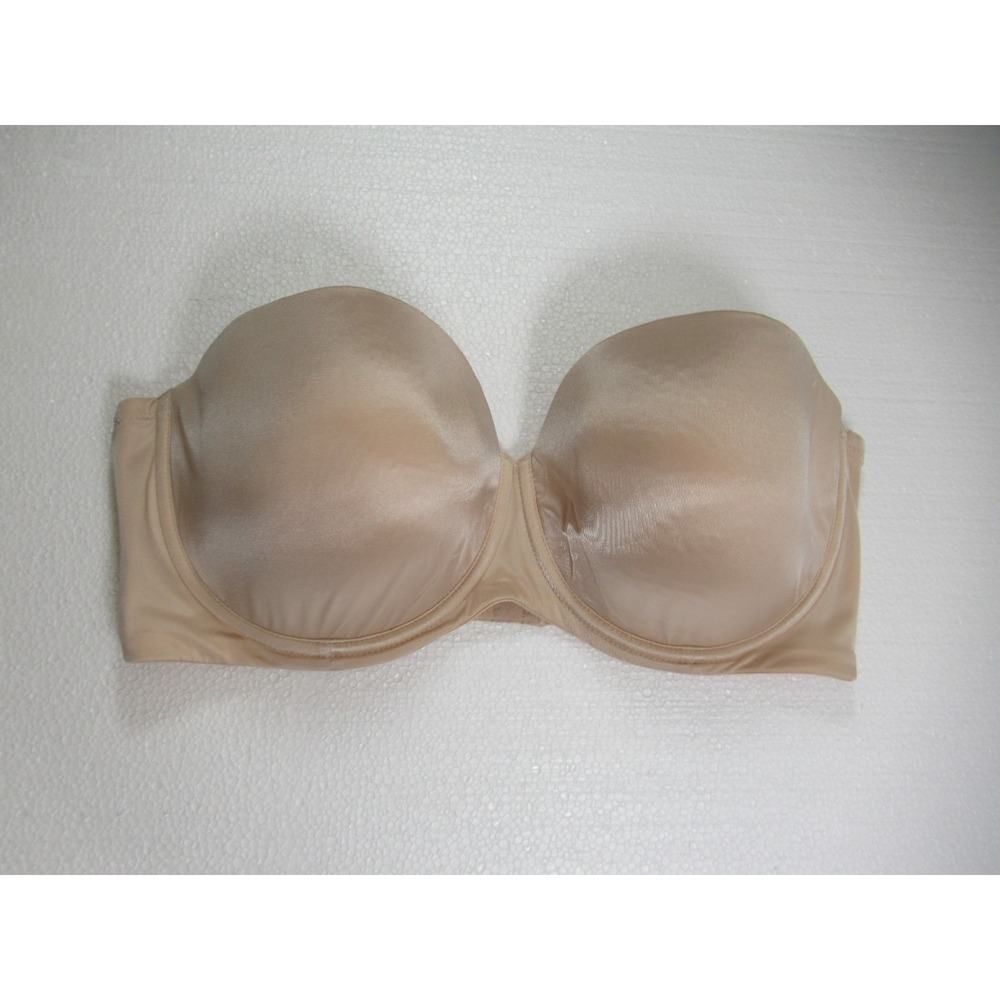 Rosa Faia Strapless Bra 38D Beige Underwire Satin Lightly Lined